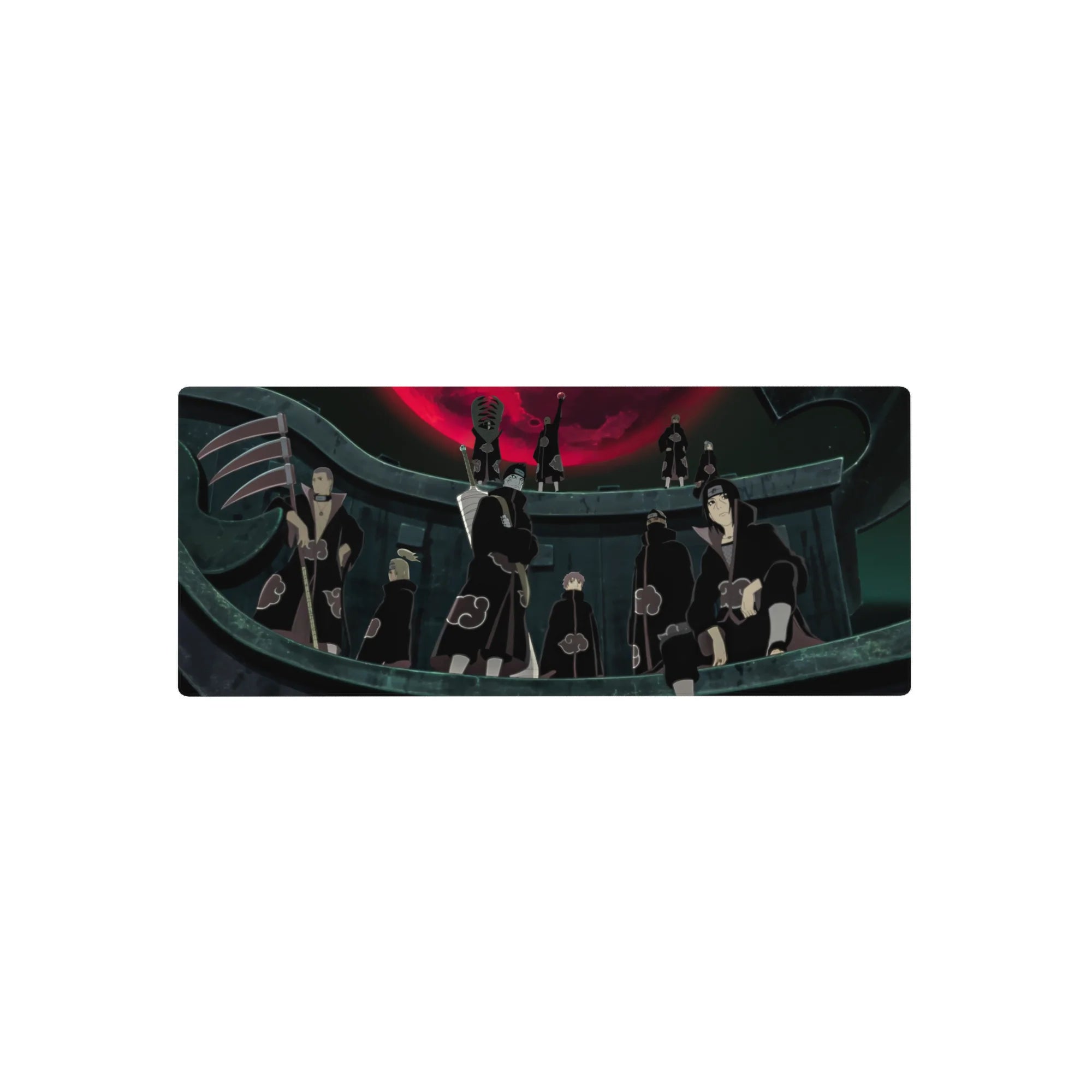 Akatsuki group anime mouse pad 28x12 inches with red cloud cloaks and giant crimson moon.