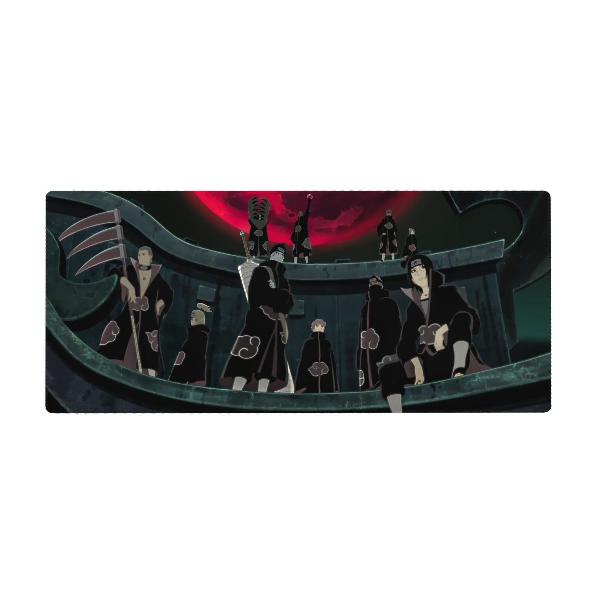 Naruto Shippuden Akatsuki anime desk pad 36x16 inches with red cloud cloaks and crimson moon.
