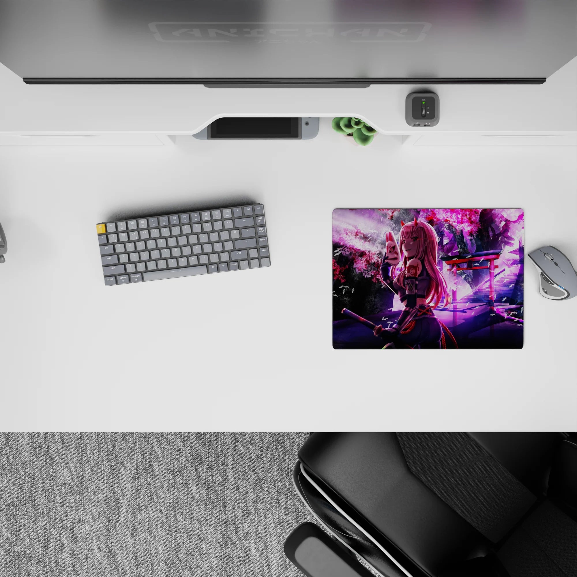 Zero Two anime mouse pad 14x10 inches with ninja theme, featuring cherry blossoms and vibrant colors for a bold statement.