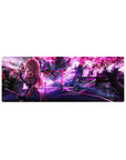 Anime mouse pad 32x12 inches featuring Zero Two in ninja gear with cherry blossoms and shrine lights, perfect for anime fans.