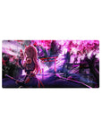 Anime mouse pad featuring Zero Two in ninja gear, surrounded by cherry blossoms. Size: 32x16 inches. Perfect for anime fans.