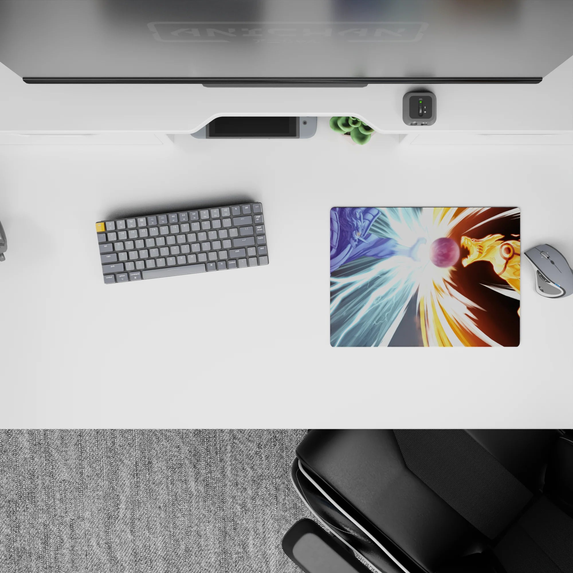 Icy blue vs molten gold 14x10 inches anime mouse pad with fast streaks and high-energy vibe.