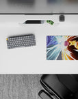 Icy blue vs molten gold 14x10 inches anime mouse pad with fast streaks and high-energy vibe.