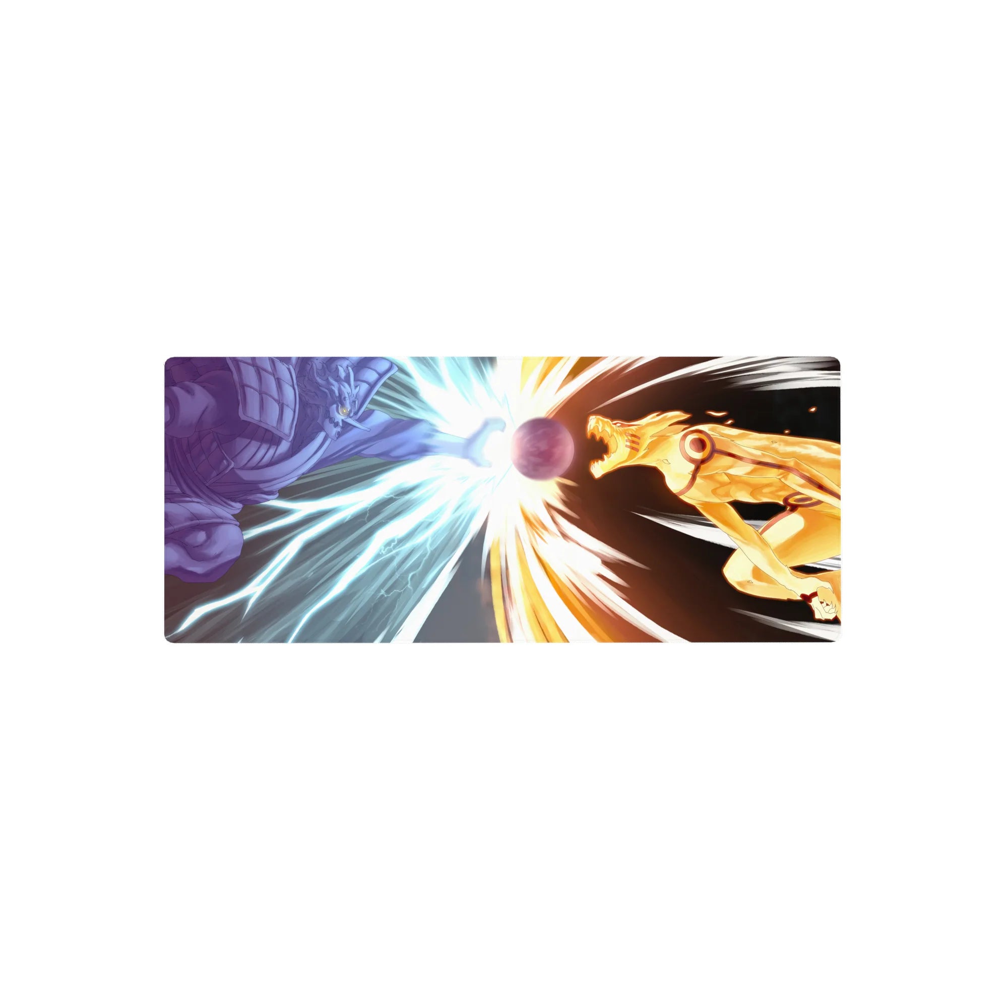 28x12 inches anime mouse pad with Naruto vs Sasuke Susanoo clash around a glowing energy sphere.