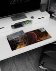 28x12 inches anime mouse pad showing a mysterious silver-haired girl in profile, amber eyes, fireworks-like ink.