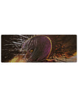 Anime girl mouse pad 32x12 inches with silver-haired profile, amber eyes, and ink-splatter neon backdrop.