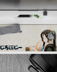 Cozy beige anime desk pad 36x16 inches, blue top pop and mint accents for calm creative focus.