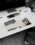 28x12 inches anime mouse pad showing a big-eyed girl turning back, pencil poised, ponytail with mint scrunchie.