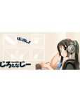 Anime girl desk pad 36x16 inches with beige studio icons, clean lines, and silver headphone charm.