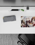 Warm sunset anime girl mouse pad 14x10 inches with honey-gold cabin light and glossy blonde to silver hair.