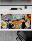 32x16 inches anime mouse pad in warm orange cafe glow, soft shading, late-night snack vibe.