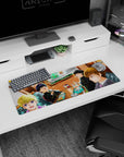 32x12 inches anime mouse pad showing three uniformed students and a suited friend laughing in a booth.