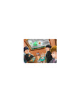 Classic anime mouse pad 14x10 inches, cafe booth scene with four friends, fries, shakes, sparkle doodles.