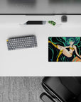 14x10 inches classic anime girl mouse pad in neon teal and deep space black with playful cosmic vibe.