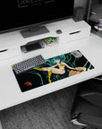 28x12 inches Urusei Yatsura Lum mouse pad, sea-green hair flowing, tiger-stripe bikini and boots in space.