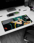 32x16 inches Urusei Yatsura Lum mouse pad, flowing sea-green hair, starry sky backdrop, tiny planets.