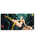 32x16 inches anime girl desk mouse pad with Lum in a cosmic space scene, planets and tiger-stripe outfit.