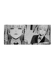 28x12 inches anime girl mouse pad with black-and-white manga panels, suit-and-tie twin-braid character.