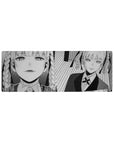 32x12 inches anime girl mouse pad with black-and-white manga panels, twin braids, suit and tie.