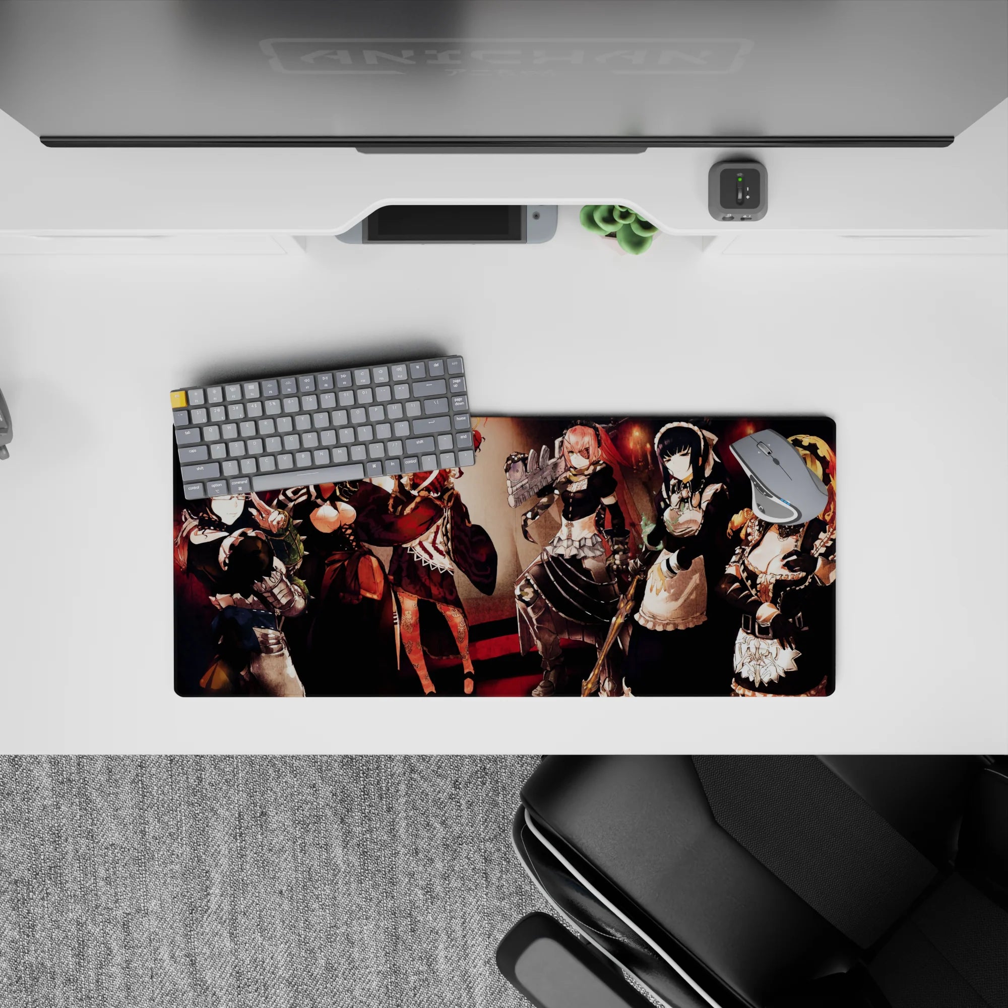 Anime mouse pad 28x12 inches featuring Pleiades combat maids from Overlord, showcasing their fierce and elegant aura.