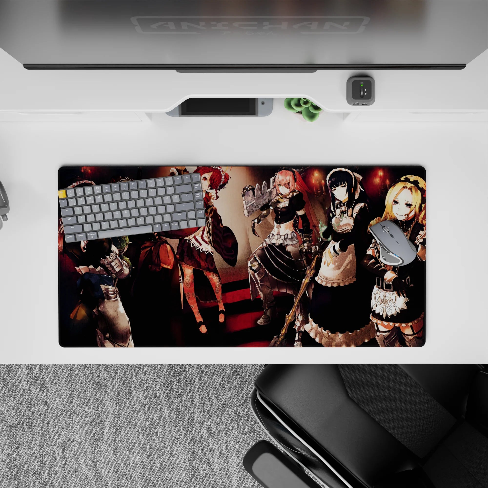 Anime mouse pad 32x16 inches featuring Pleiades combat maids from Overlord, showcasing a mix of elegance and berserker vibes.