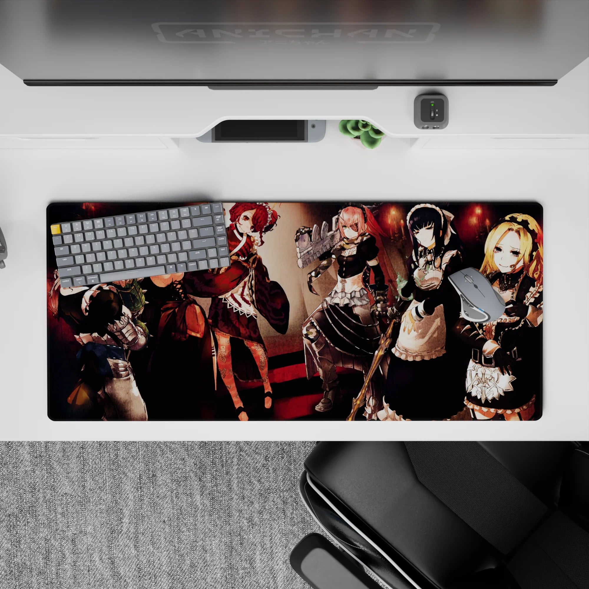 Anime mouse pad 36x16 inches featuring Pleiades combat maids from Overlord, showcasing their fierce and deadly gorgeous style.