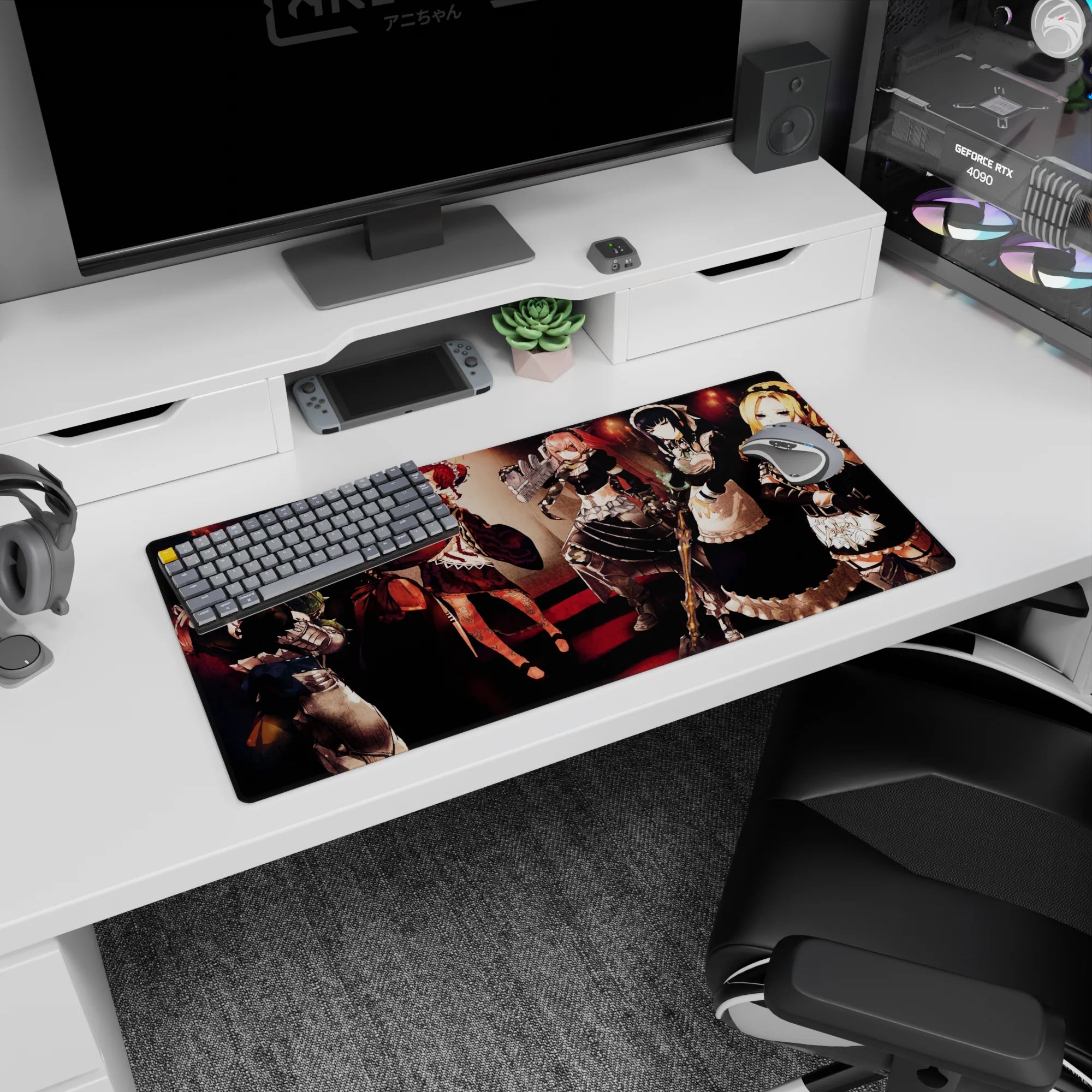 Anime mouse pad 32x16 inches featuring Pleiades combat maids from Overlord, showcasing bold colors and deadly gorgeous style.