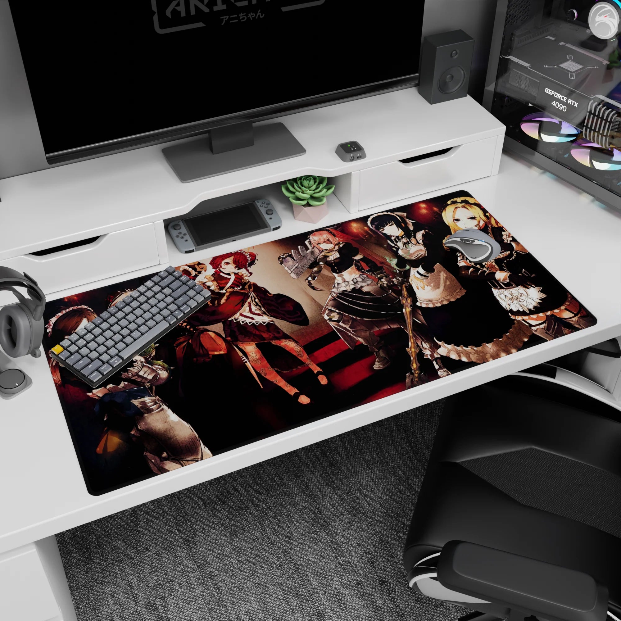 Anime mouse pad 40x20 inches featuring Pleiades combat maids from Overlord, blending elegance, danger, and style.