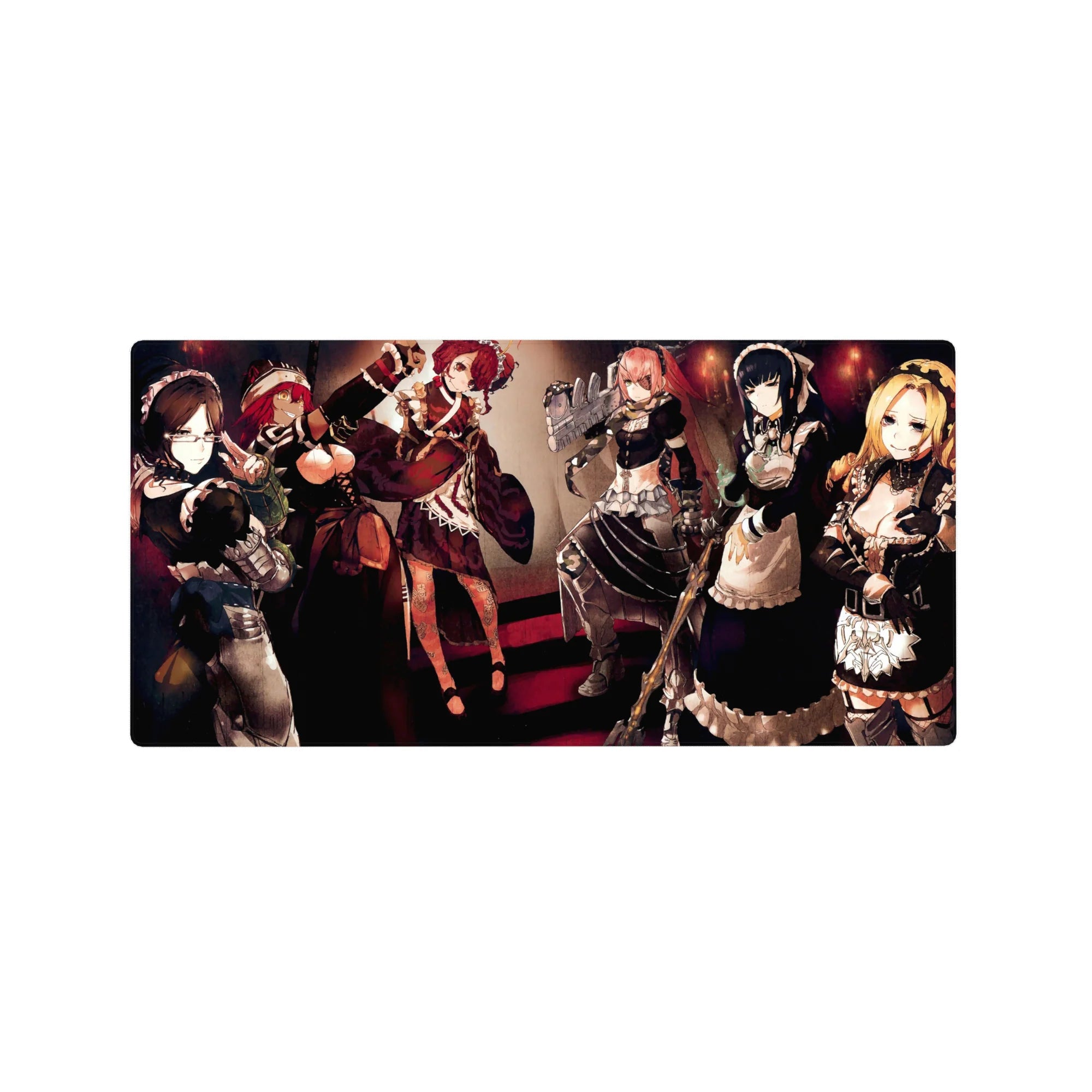 Anime mouse pad 32x16 inches featuring Pleiades combat maids from Overlord, showcasing their charm and combat-readiness.