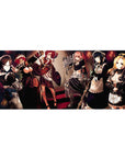 Anime desk pad 36x16 inches featuring Pleiades combat maids from Overlord, showcasing vivid characters in muted reds and shadows.