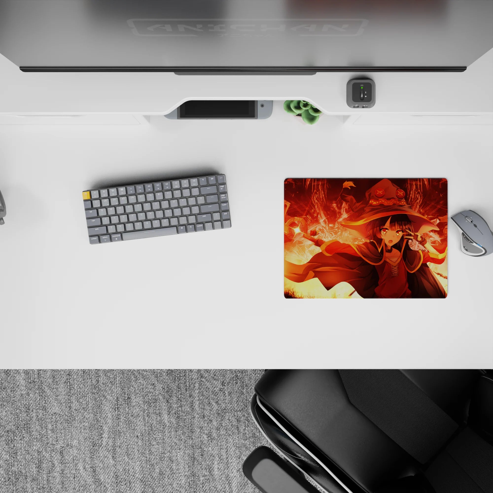 Megumin anime mouse pad from KonoSuba, 14x10 inches, featuring her fiery eyes and magic pose, ready to explode.