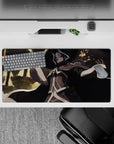 32x16 inches anime mouse pad in cream, gray, and inky black with warm gold bokeh and calm mood.