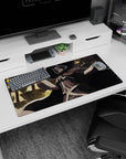 32x16 inches anime mouse pad featuring a calm mage under a shadowy hat, cloak flaring in a bright grove.