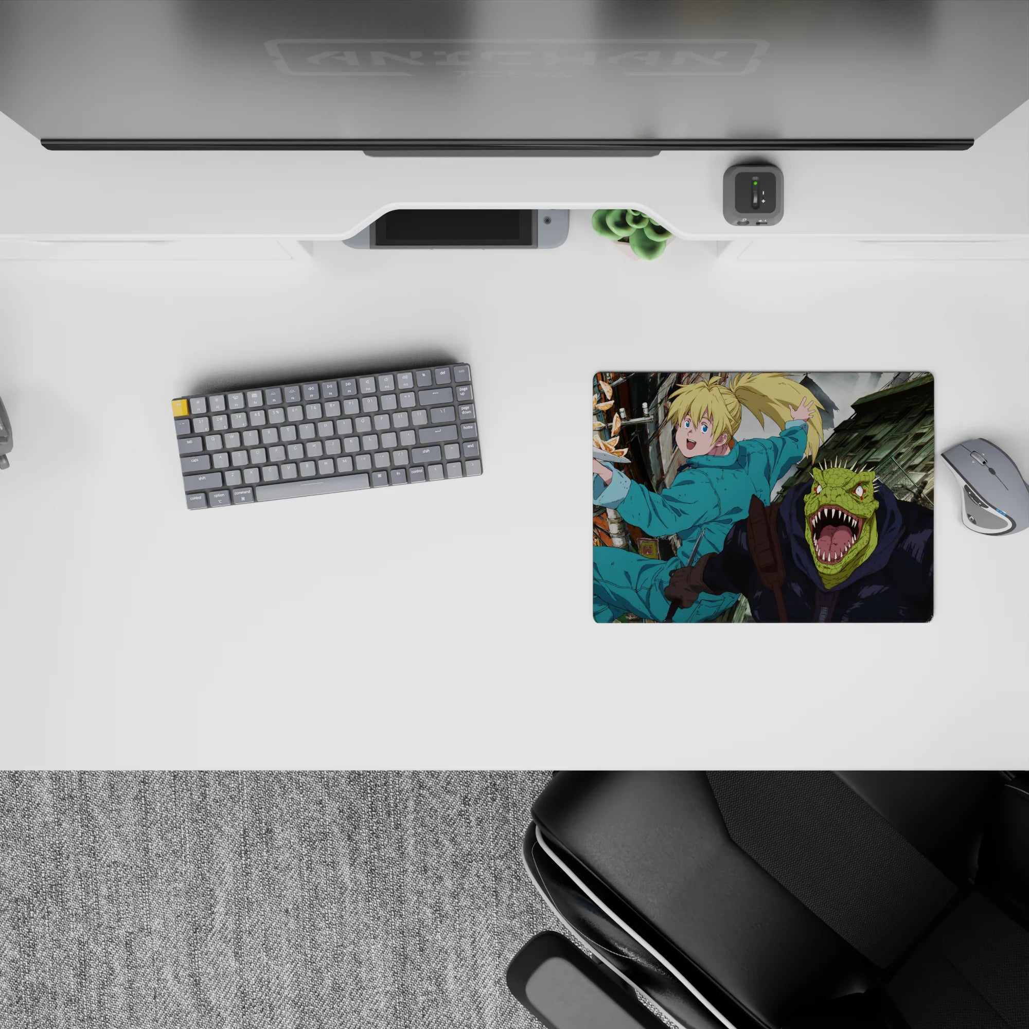 Bright, gritty anime mouse pad 14x10 inches with punchy teal contrast, speed lines, and street chaos.