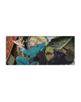 28x12 inches anime mouse pad with alley chase scene, blonde girl in teal jumpsuit and reptile fighter.