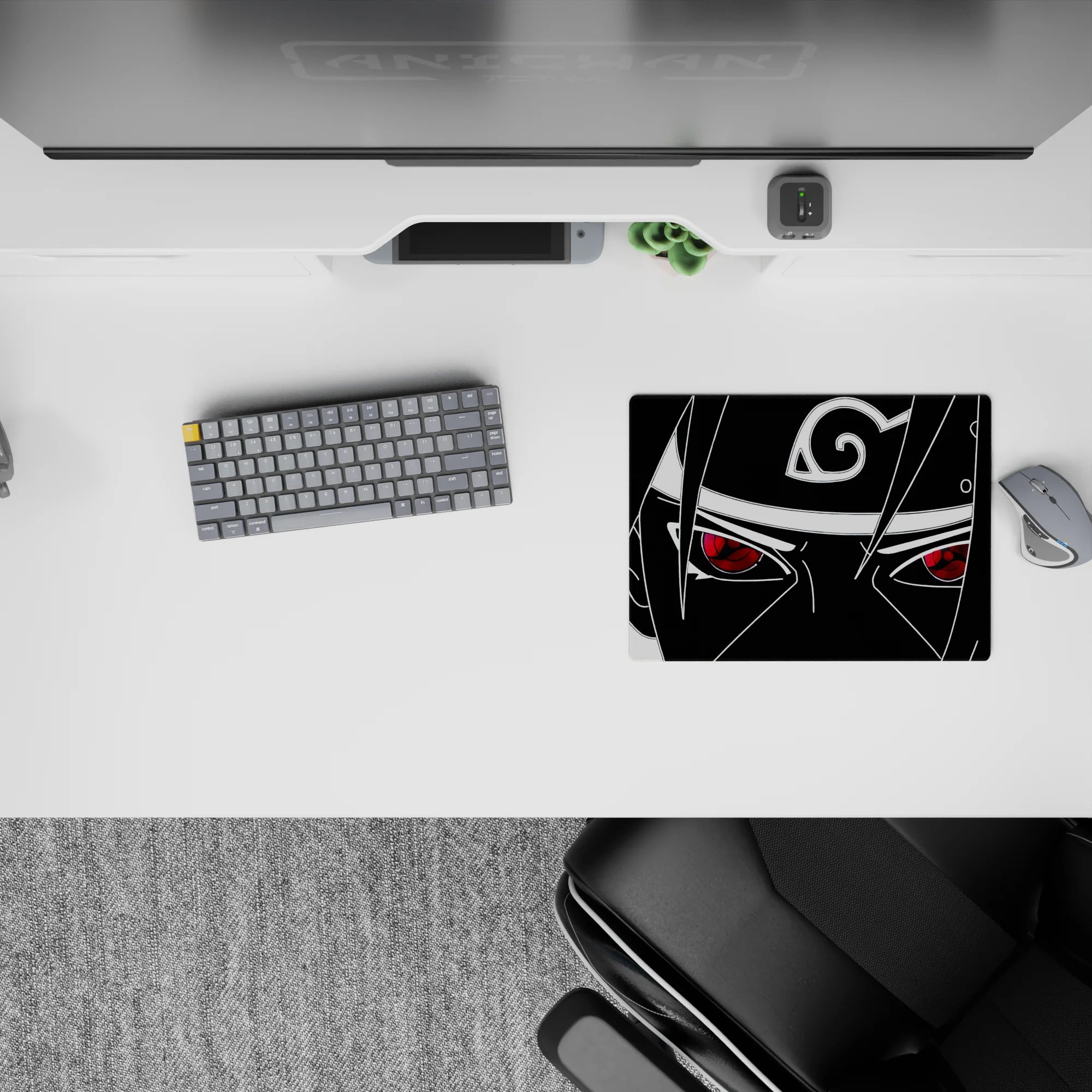 14x10 inches anime mouse pad in black-and-white with a crimson Sharingan for a bold, moody look.