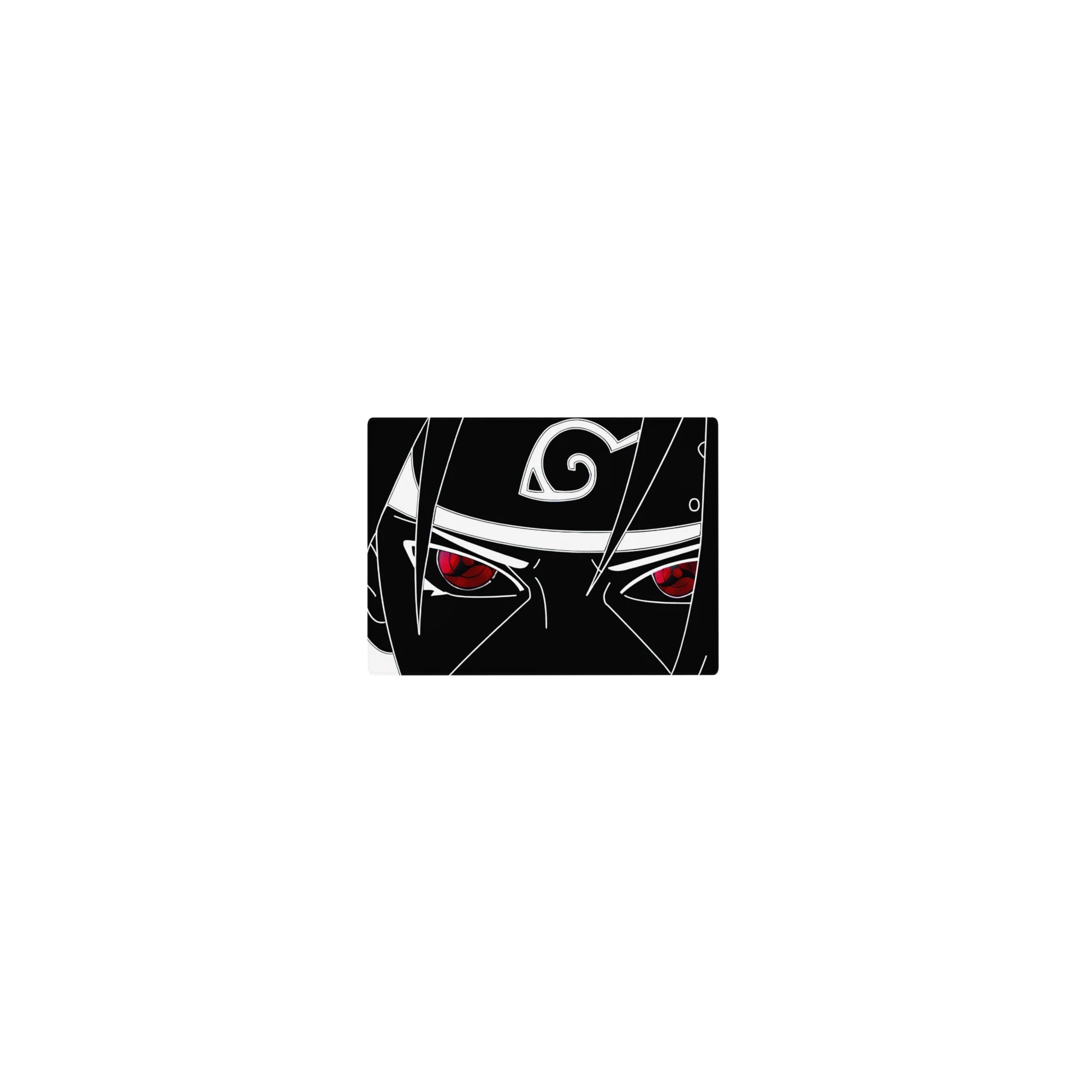 14x10 inches classic anime mouse pad with Sasuke Uchiha line art and Leaf headband symbol.