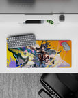 28x12 inches neon teal, candy pink, and hot orange paint-drip anime mouse pad with street-art energy.