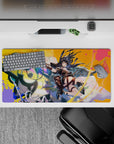 Neon teal, candy pink, and hot orange street-art anime desk mat mouse pad 32x16 inches.
