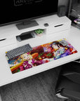 32x12 inches Love Live! Sunshine!! mouse pad featuring Mari Ohara and Dia Kurosawa smiling in a festival scene.