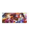 28x12 inches anime girl mouse pad with festival yukata patterns, petals, lantern gold, and koi pond reds.
