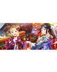 36x16 inches anime girl desk pad with festival lanterns, drifting petals, and yukata patterns.