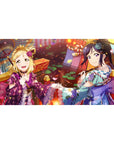 40x20 inches anime girl desk pad with festival lanterns, koi pond reds, petals, and yukata patterns.