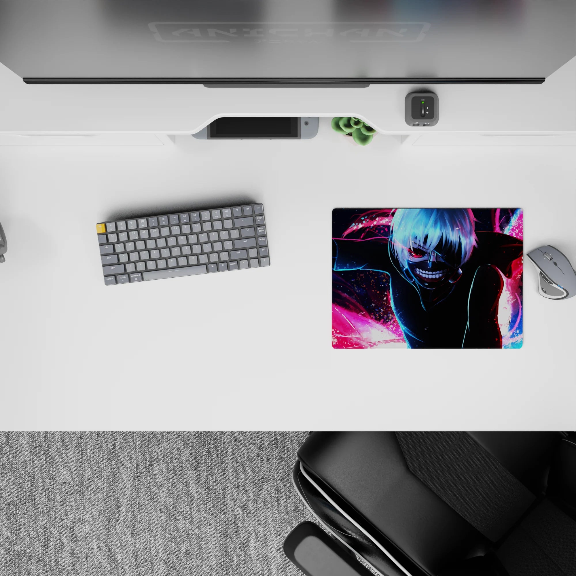 Kaneki from Tokyo Ghoul mouse pad, 14x10 inches, features vibrant kagune in neon colors, enhancing your desk&#39;s aesthetic.