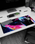 Kaneki from Tokyo Ghoul on 36x16 inches anime desk pad with vibrant neon kagune, mask details, and dark cityscape.