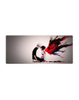Anime mouse pad 28x12 inches featuring Kaneki and Touka from Tokyo Ghoul, forehead to forehead, with her kagune in crimson chaos.