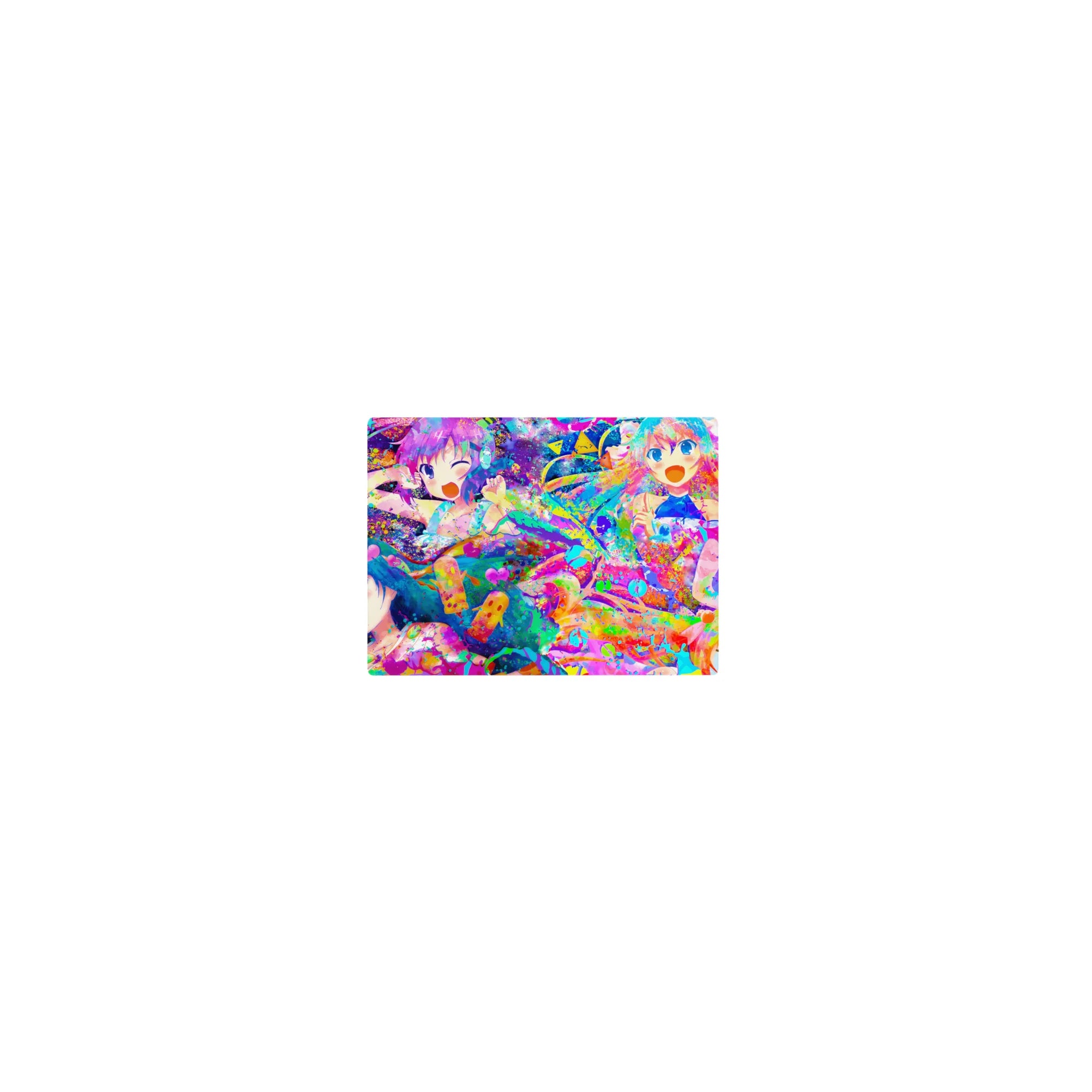 Classic anime girl mouse pad 14x10 inches with four cute girls, neon paint splashes, hearts and stars.