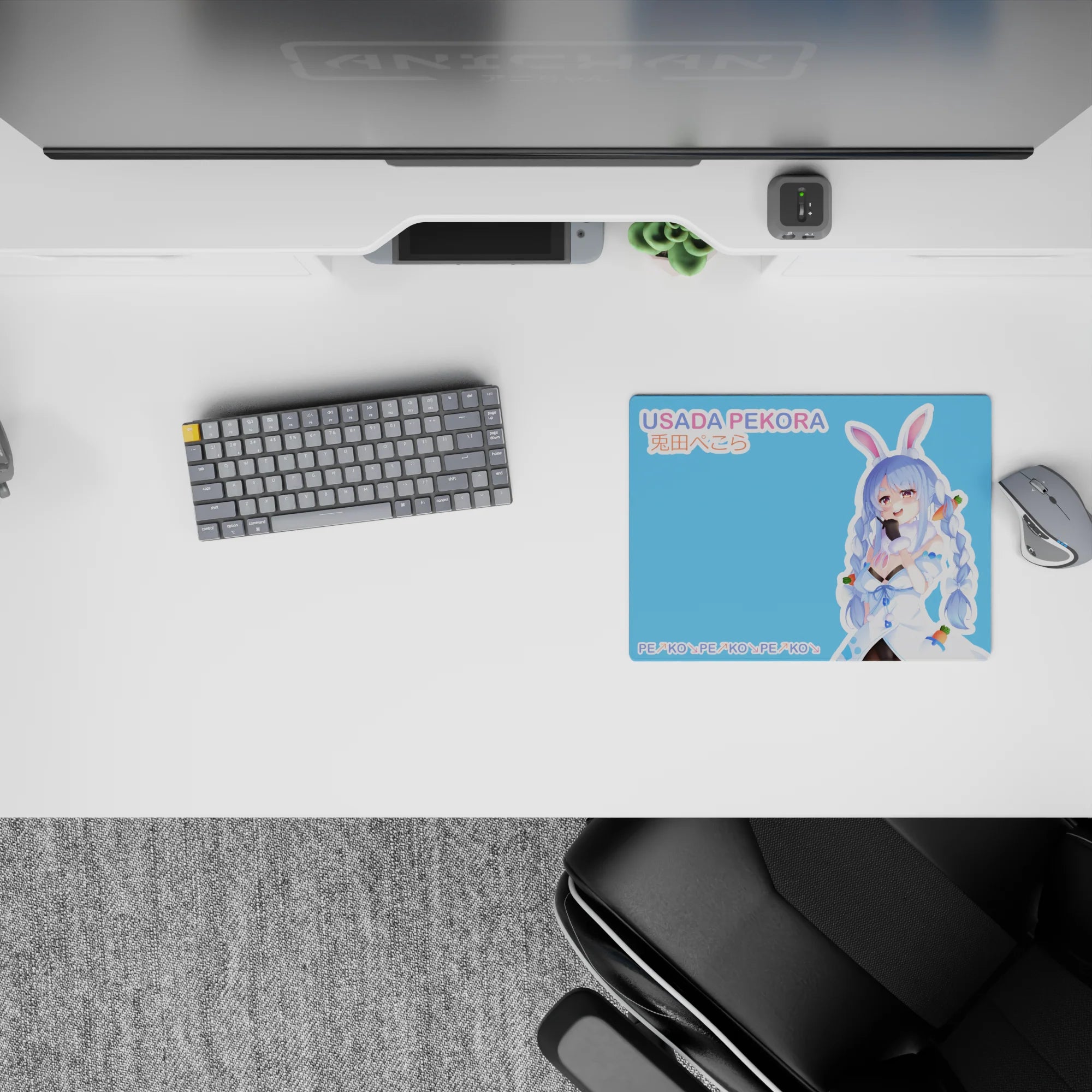 Pastel sky-blue anime girl mouse pad 14x10 inches, cute clean vibe with crisp outlines and fast glide.