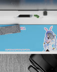 36x16 inches pastel sky-blue desk pad with candy lettering, clean cute vibe, smooth gaming glide.