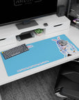 36x16 inches desk pad featuring Usada Pekora grinning mischievously, bunny ears up on a bright backdrop.